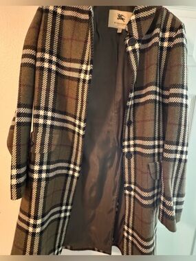Burberry olive check lined pea coat - authentic